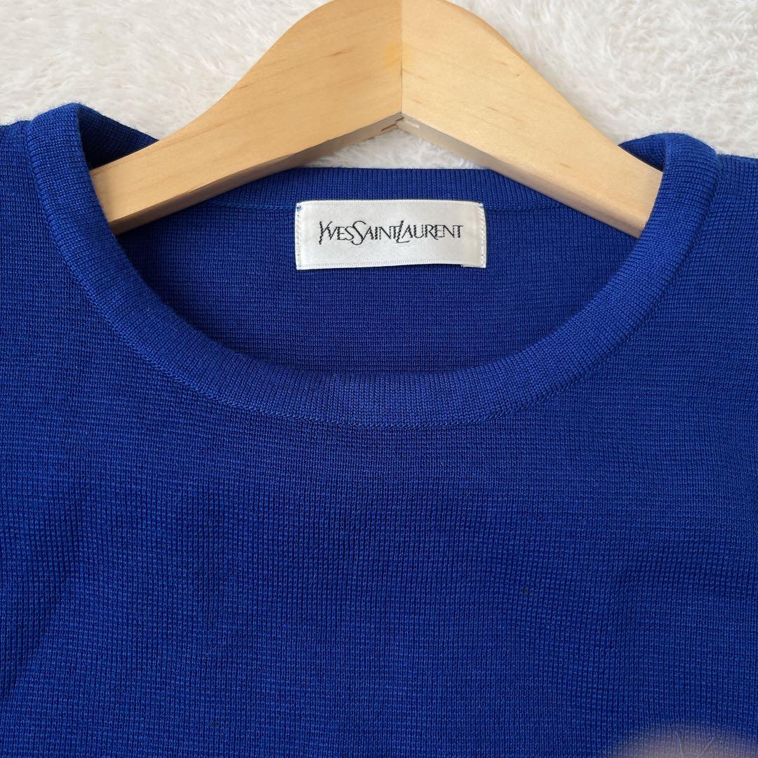 Yves Saint Laurent ロゴ入り ニットワンピース M ブルー