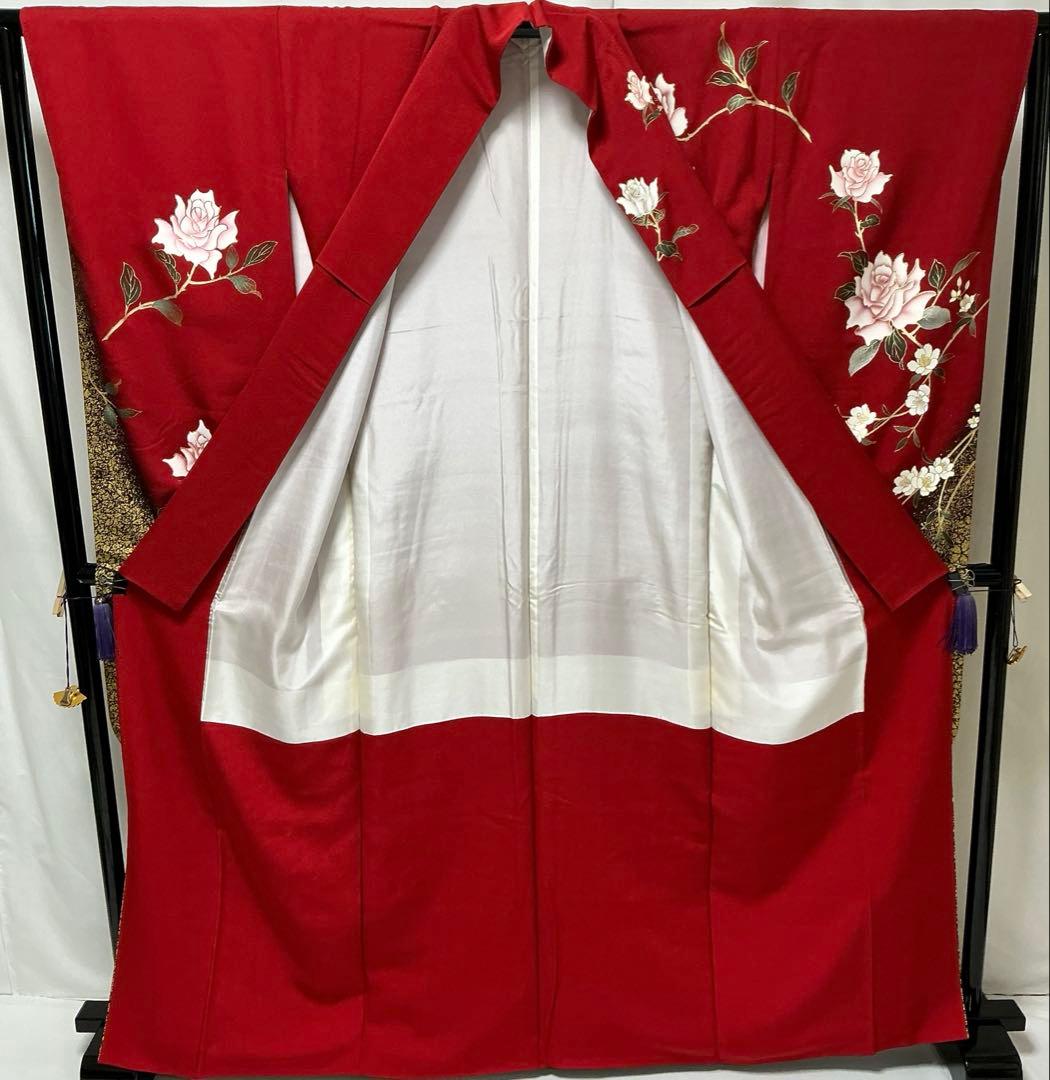 b229 正絹　振袖　金銀箔　薔薇　極美品　着物