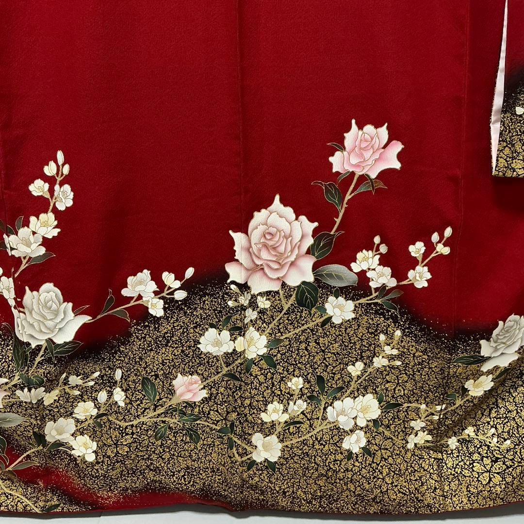 b229 正絹　振袖　金銀箔　薔薇　極美品　着物