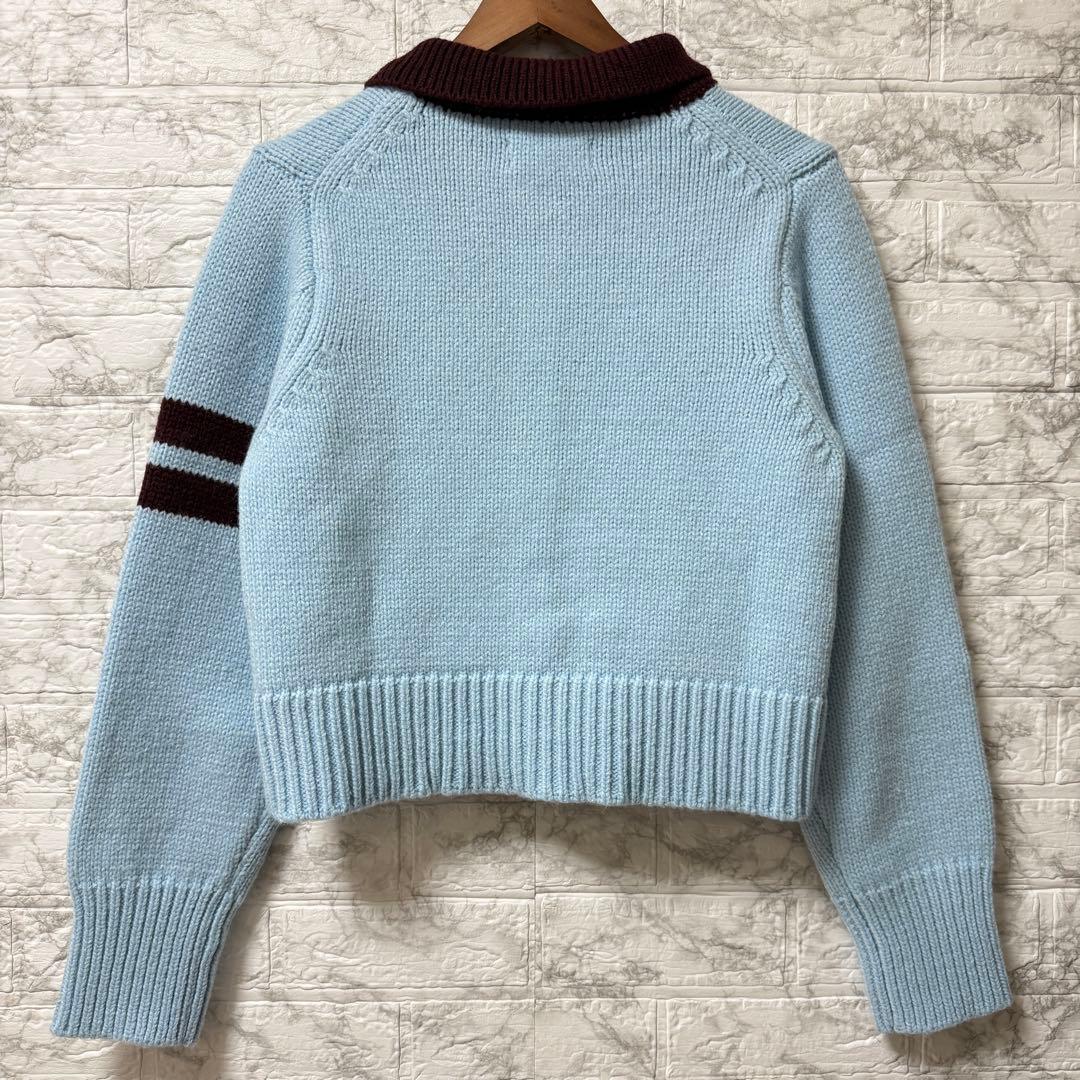 アダムエロペ ポロニットカーディガン　F サックス