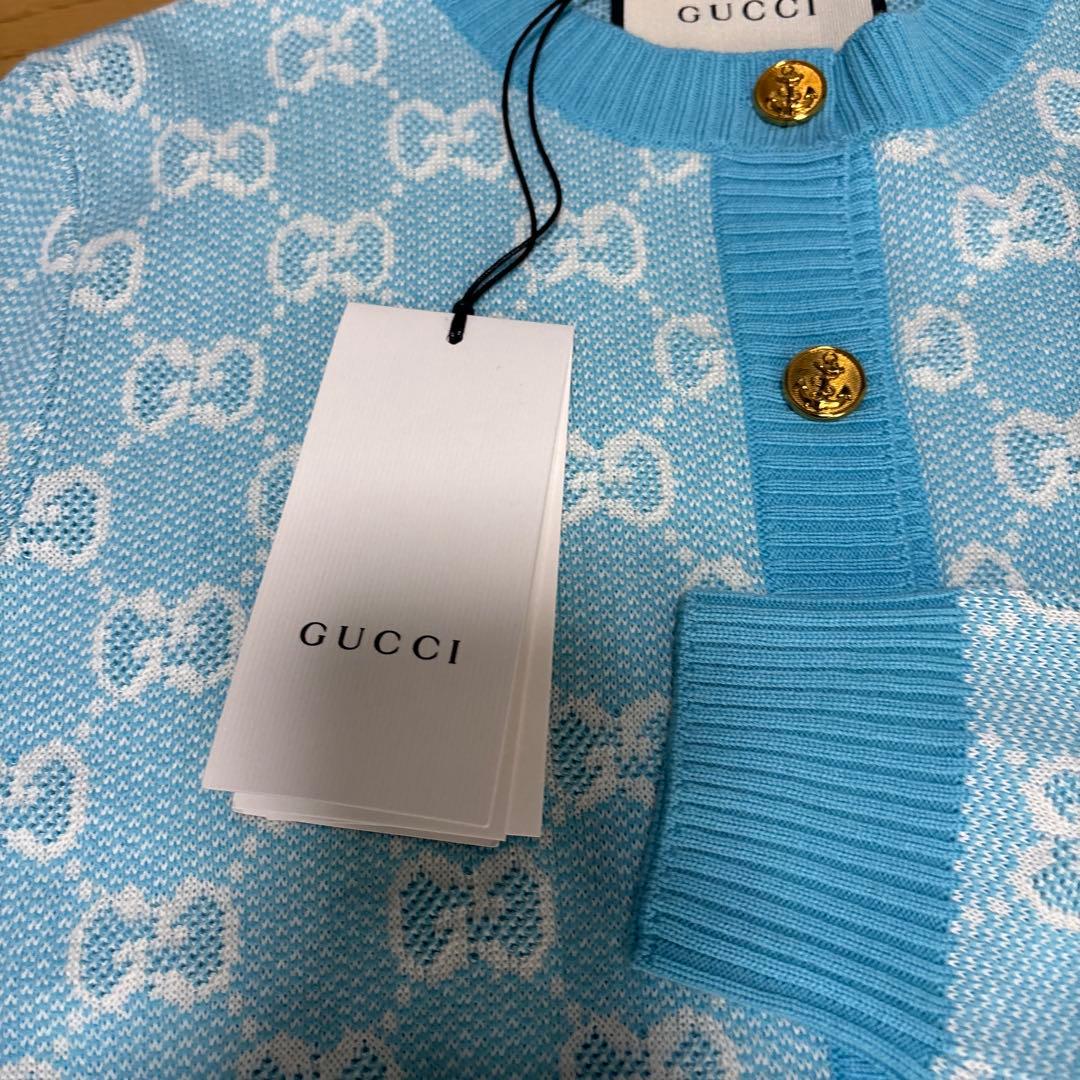 GUCCI グッチ　GG柄　水色 ジャガードカーディガン