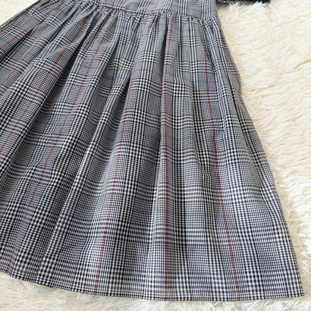 希少✨エムズグレイシー バックリボン シアーチェックワンピース 38 ギャザー