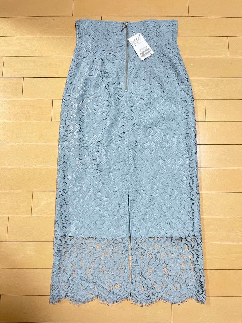 新品／NOBLE ノーブル　リバーレースIラインスカート　サックスブルー
