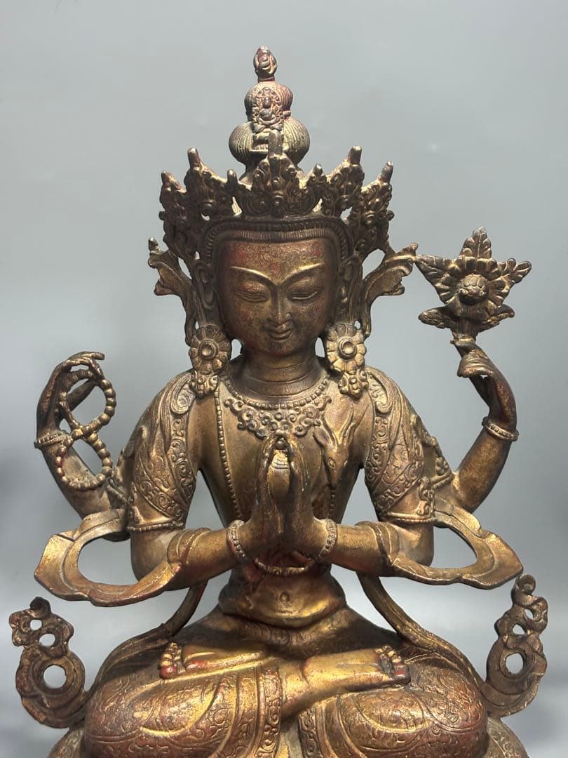 九*愛様 (期間セール)仏教古美術 純銅静座観音 四腕観音仏像文化遺産 文化財仏