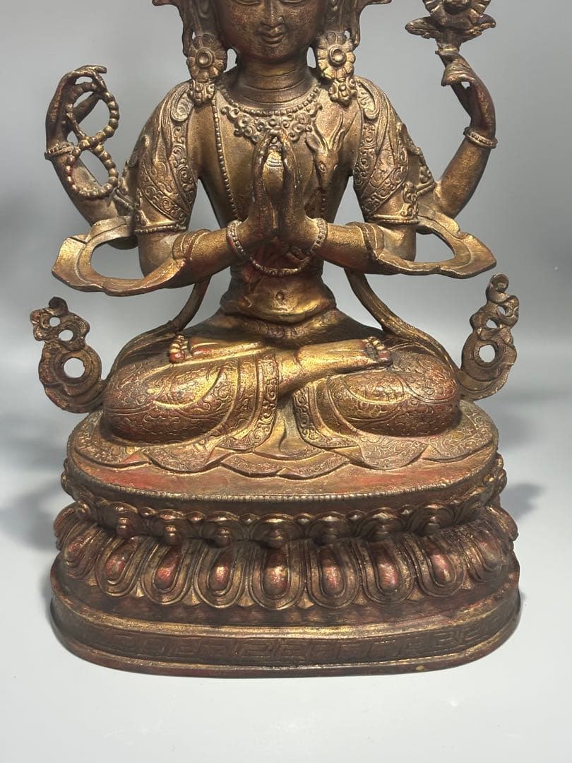 九*愛様 (期間セール)仏教古美術 純銅静座観音 四腕観音仏像文化遺産 文化財仏