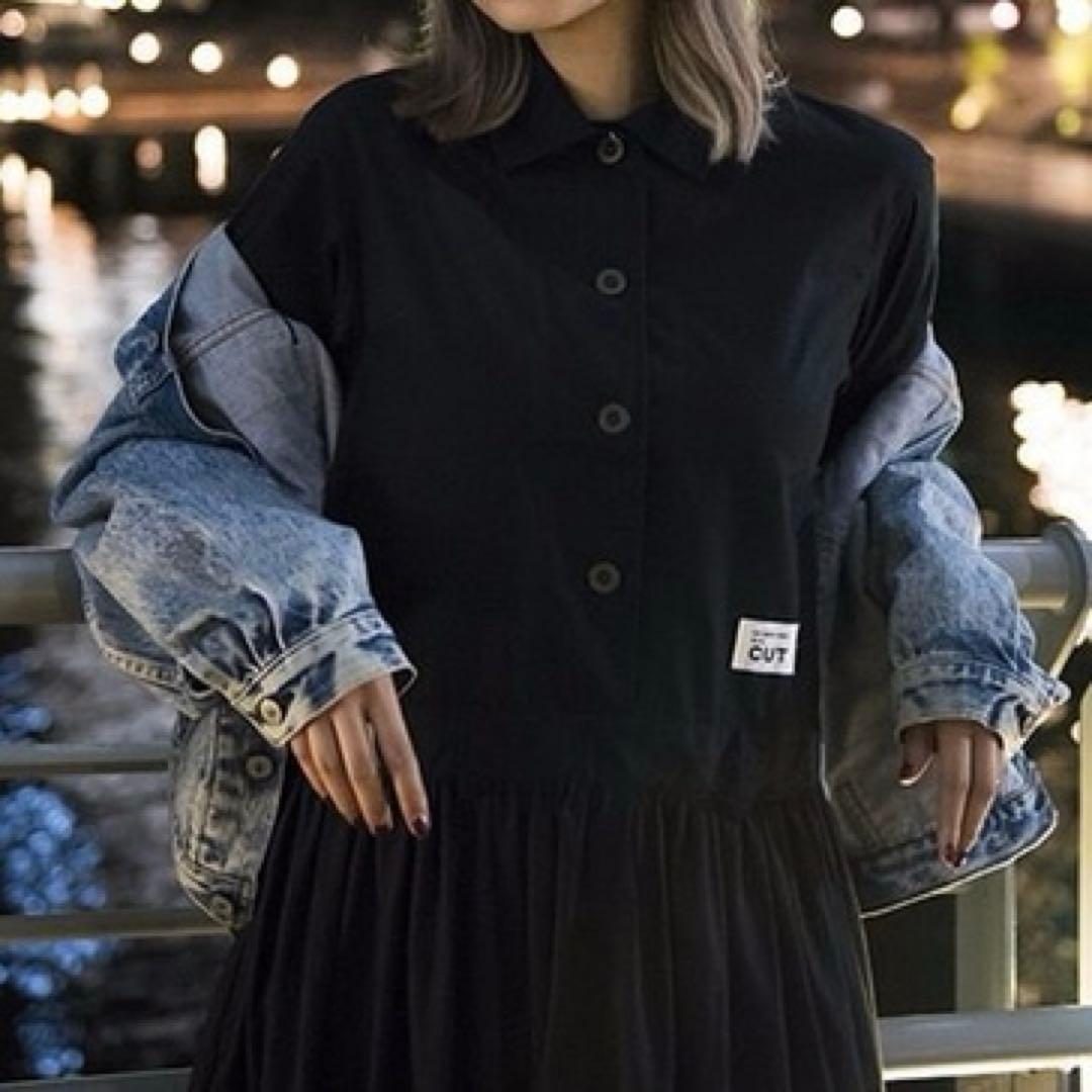 CUT/ JUMPSUITS DRESS ブラック切り替えワンピース