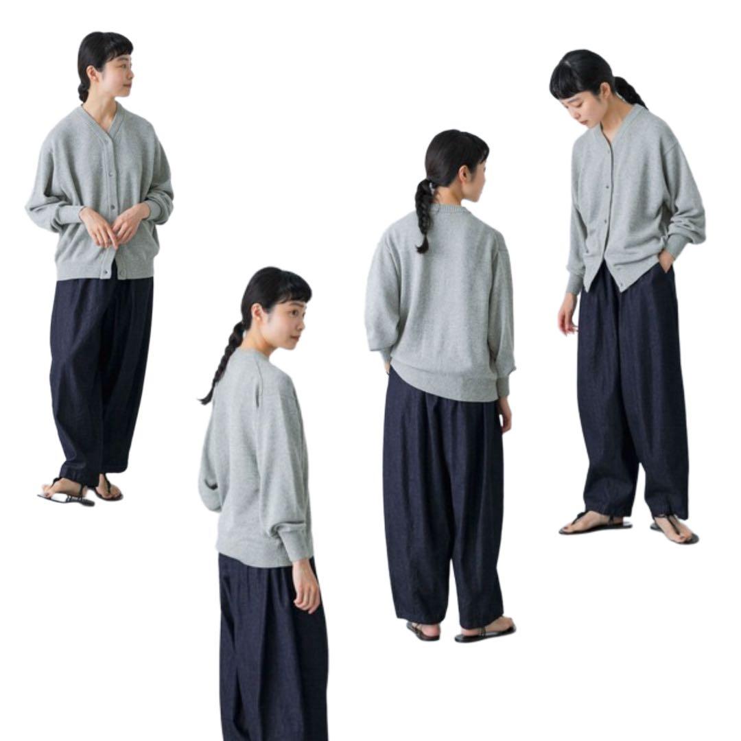 【美品】かぐれ ドライコットンVネックカーディガン グレー