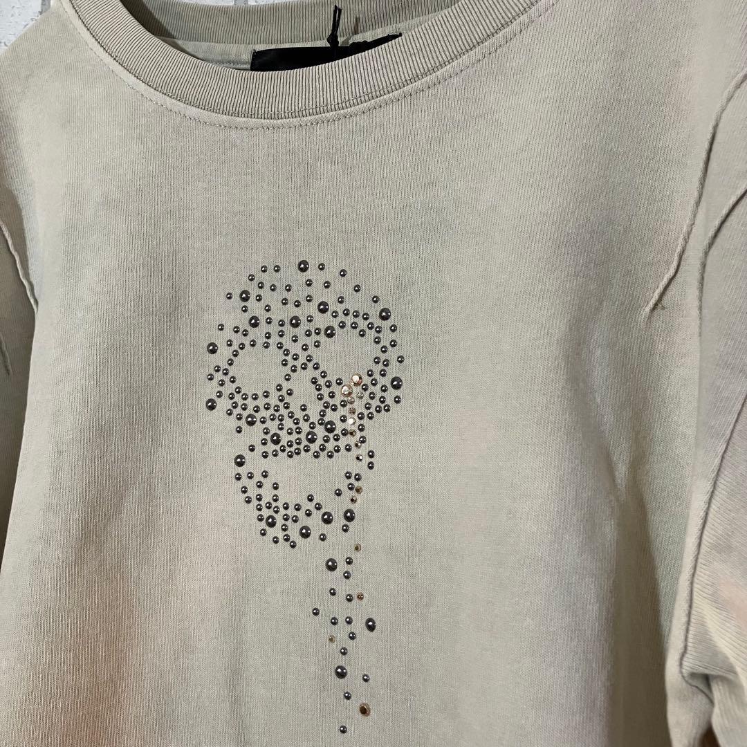 スカルラインストーンデザインTシャツ White Beige GRANCY M