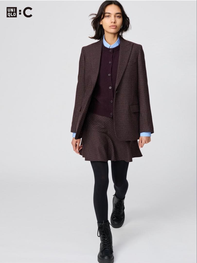 新品 UNIQLO：Cツイードテーラードジャケット＆フレアスコート セットアップ