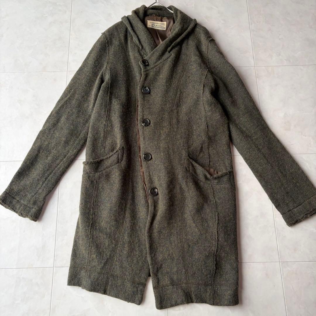 パドカレ pas de calais ニットコート ウールリネンアルパカ 緑