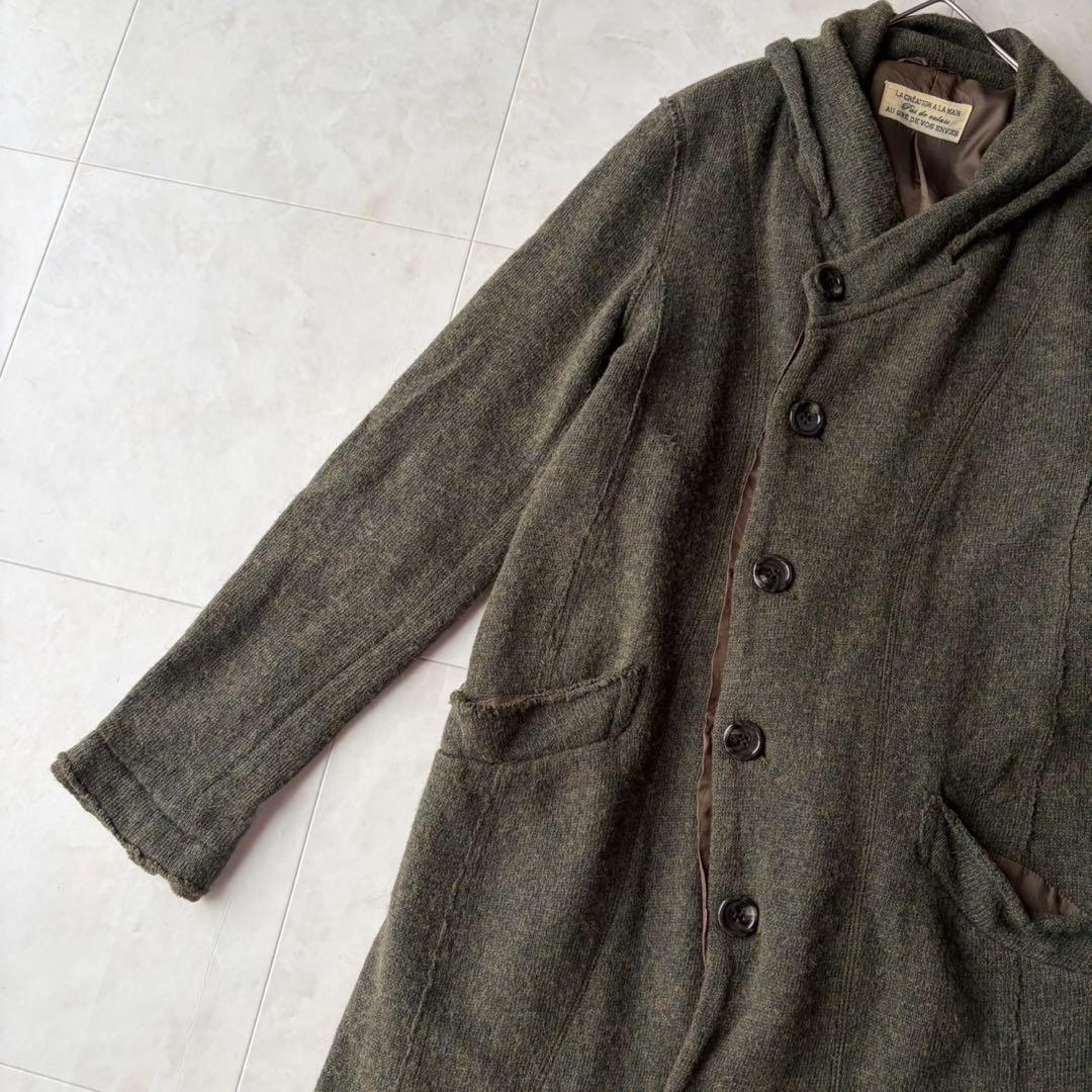 パドカレ pas de calais ニットコート ウールリネンアルパカ 緑