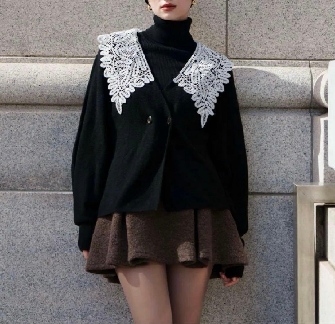 acka lace collar knit cardigan 黒