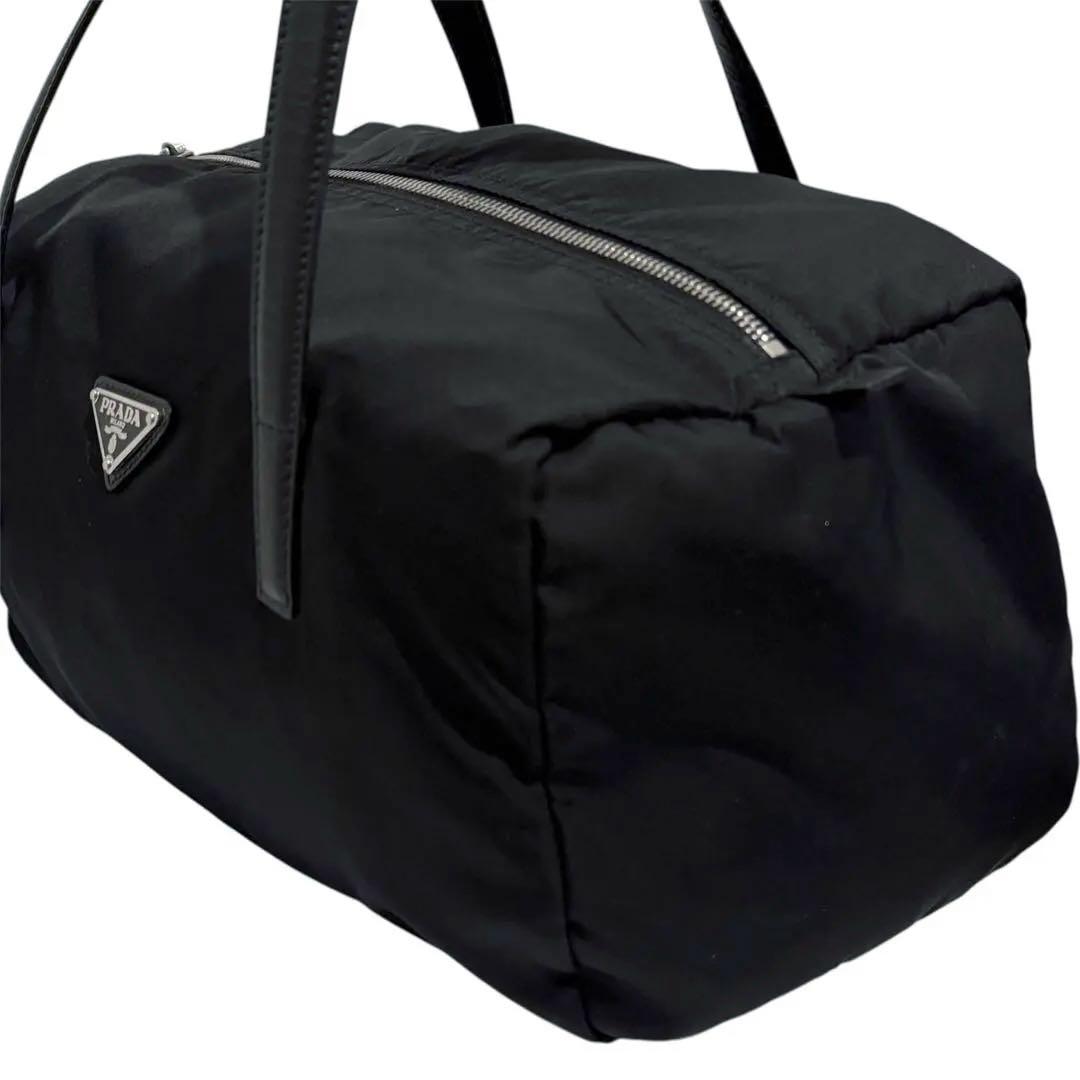 ‼️極美品‼️プラダ ミニボストンバッグ 三角ロゴ ナイロン ブラック レザー 上品