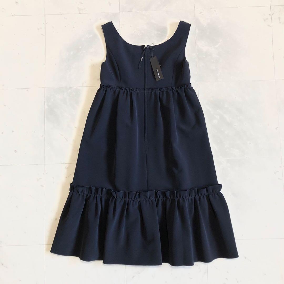【新品タグ付】 FOXEY フォクシー フリルワンピース 38 ネイビー