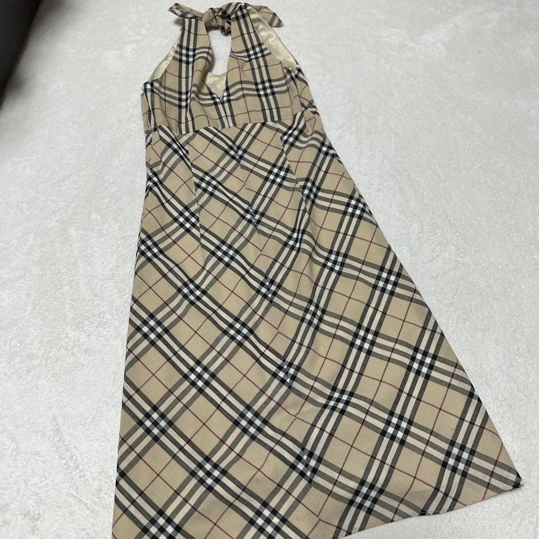 【希少】バーバリーブルーレーベル ホルターネック ワンピース ノバチェック 38