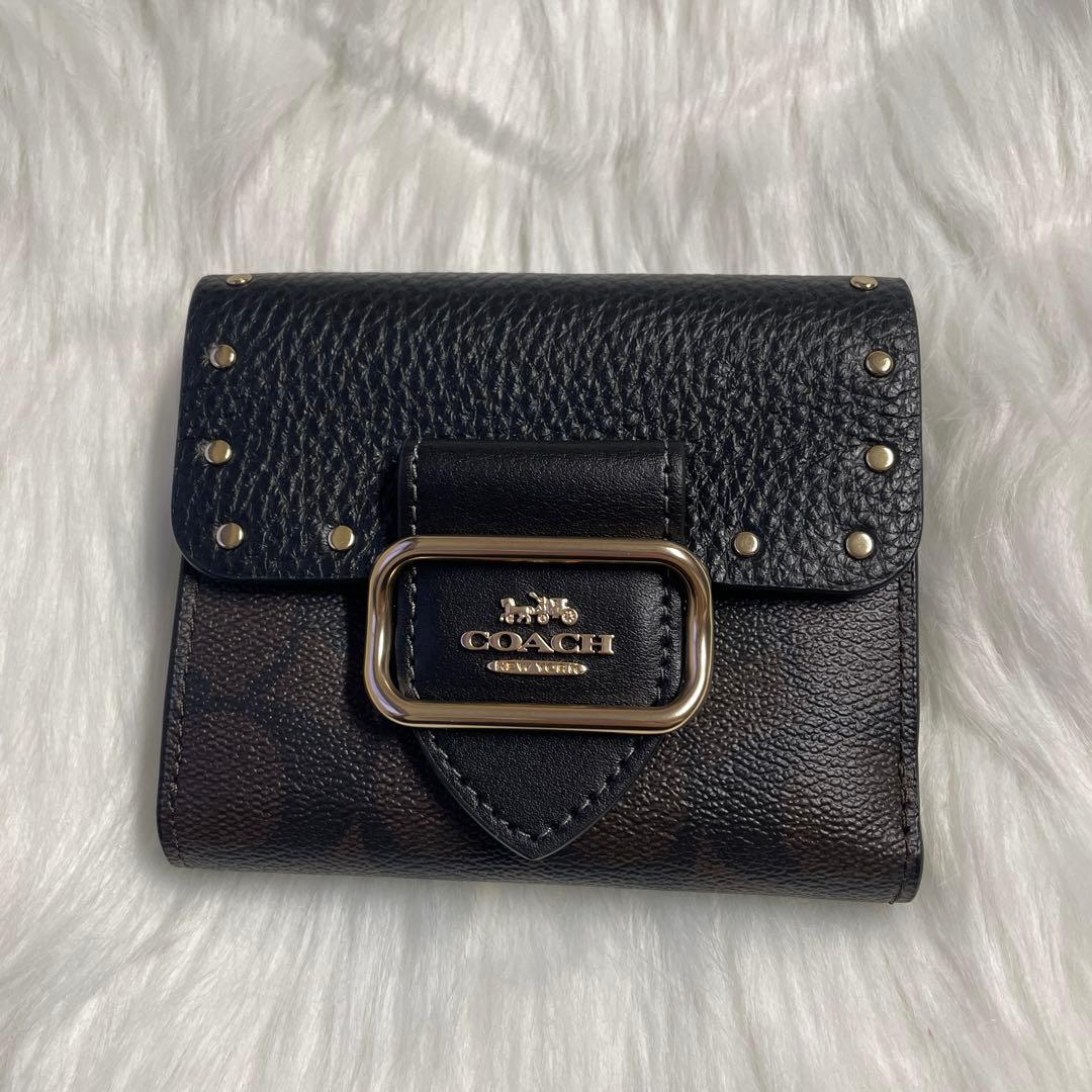 【極美品】COACH コーチ 二つ折り財布 シグネチャー ダークブラウン