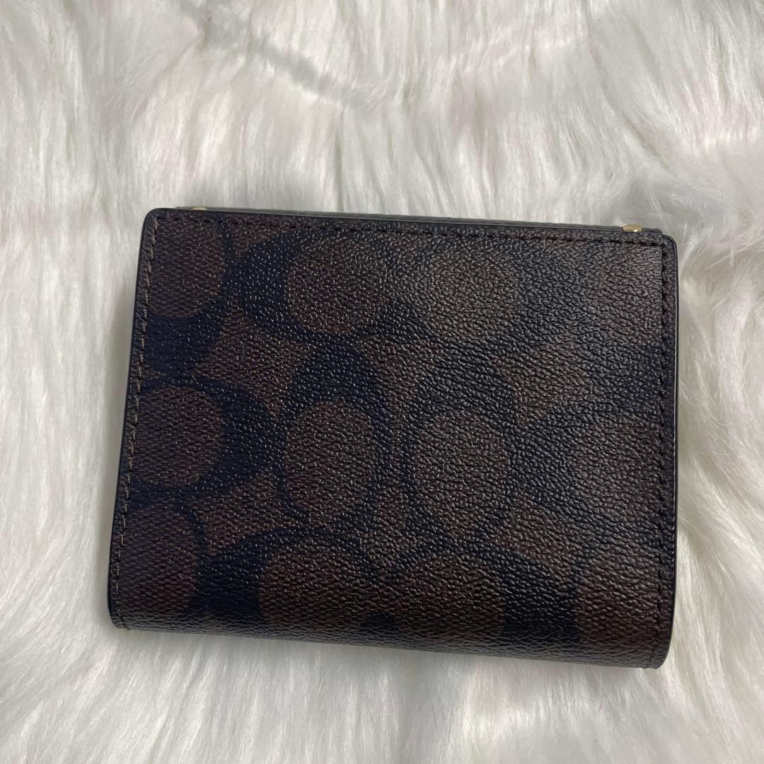 【極美品】COACH コーチ 二つ折り財布 シグネチャー ダークブラウン