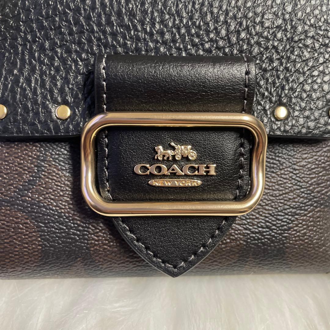 【極美品】COACH コーチ 二つ折り財布 シグネチャー ダークブラウン