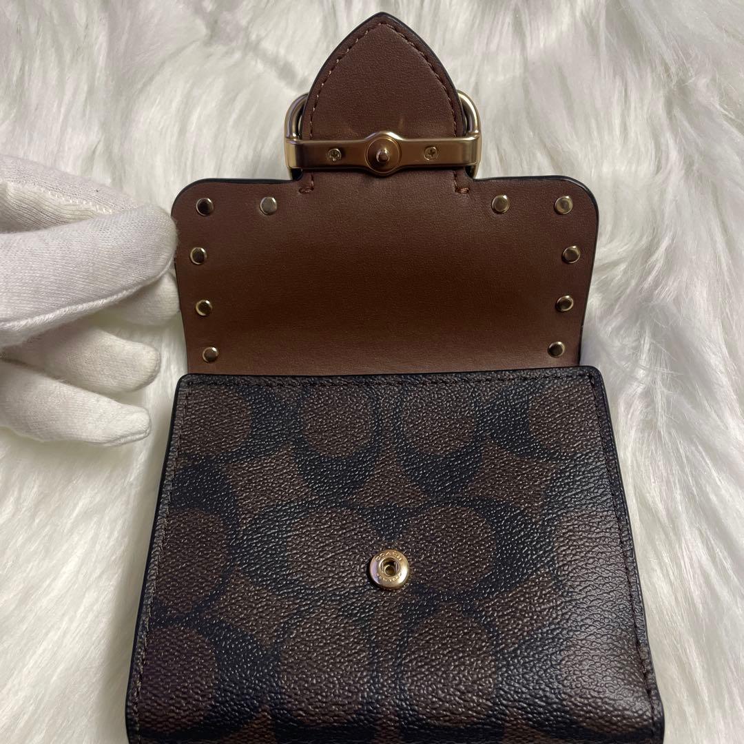 【極美品】COACH コーチ 二つ折り財布 シグネチャー ダークブラウン