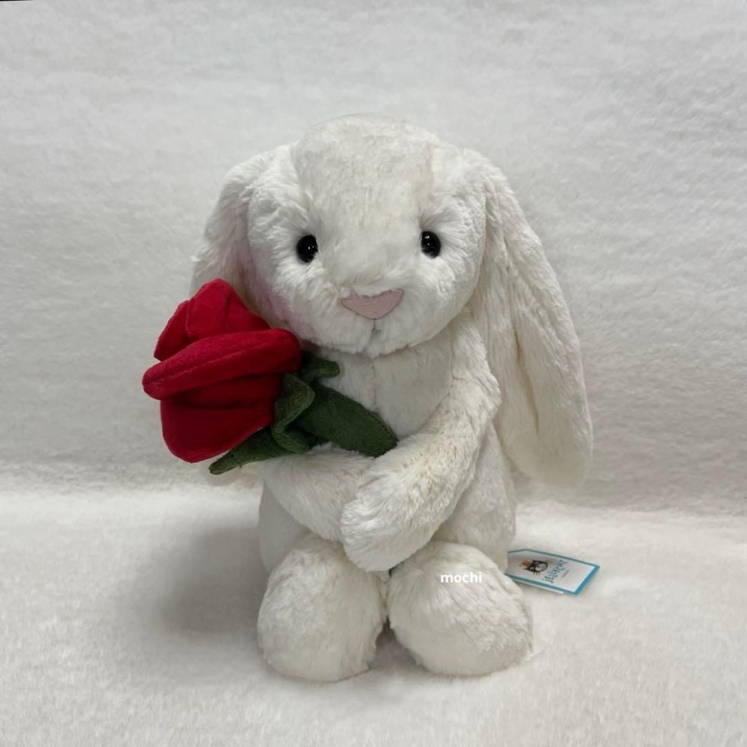  Cream Bunny With Rose うさぎ ぬいぐるみ