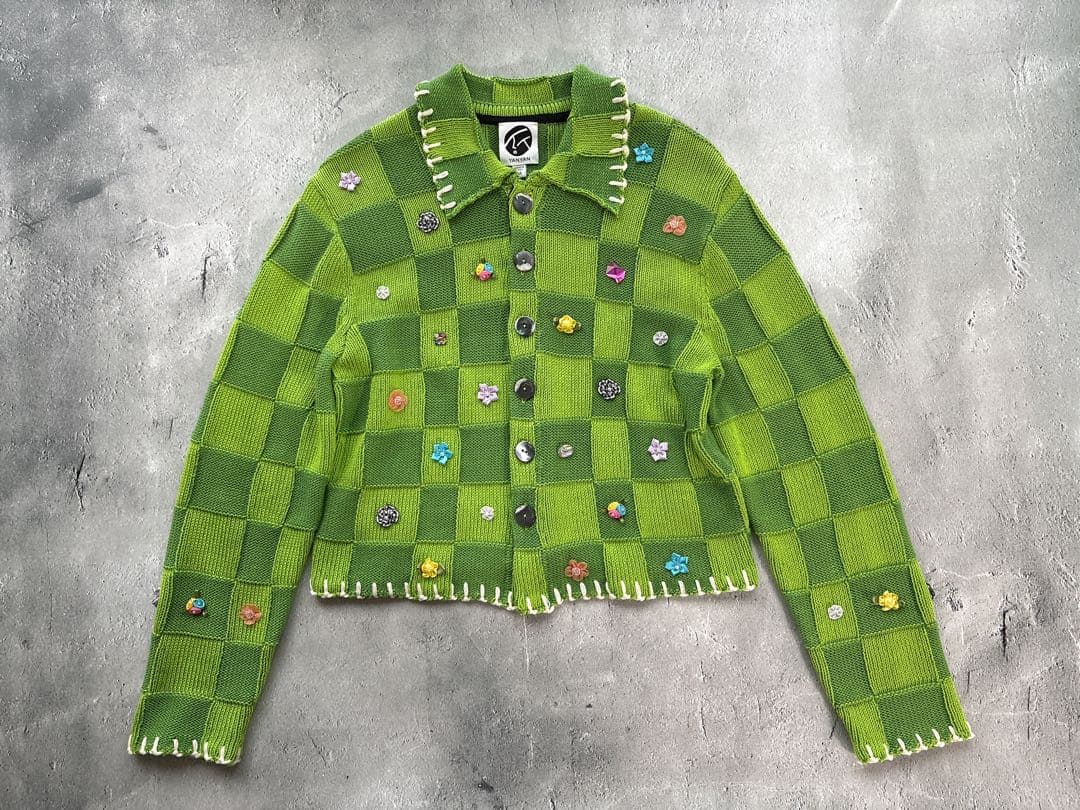 YanYan ヤンヤン CheckWorkジャケット ニットカーディガン