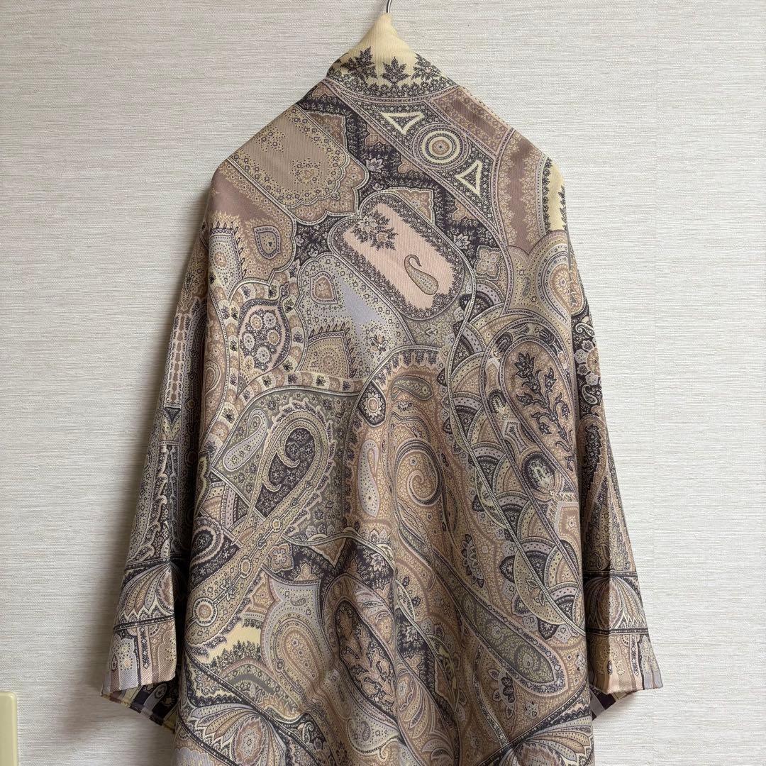 エトロ ETRO 大判 ストール ペイズリー 正方形 ウール シルク ベージュ