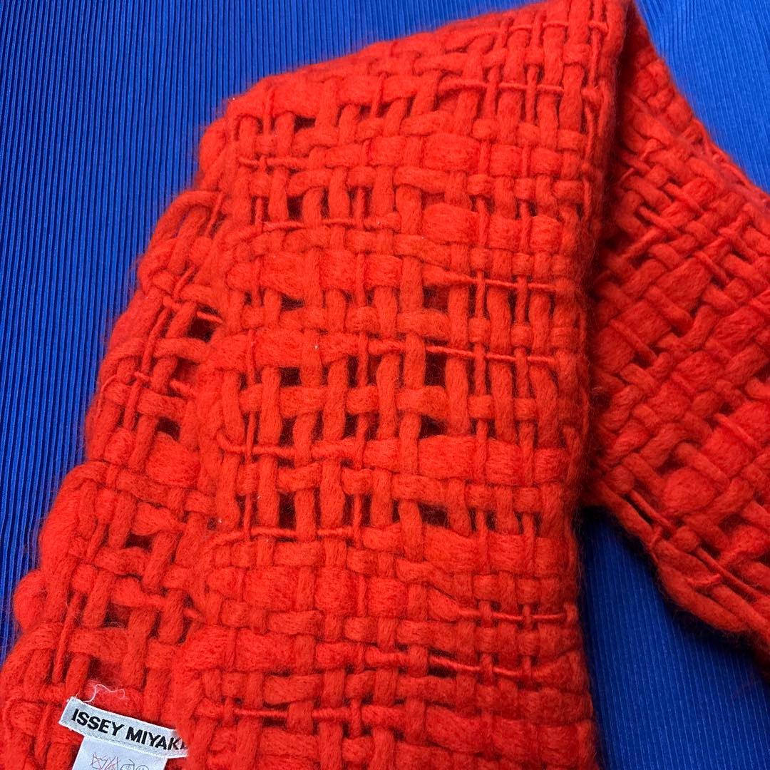ISSEY MIYAKE イッセイミヤケ　オレンジ 編み込みマフラー毛100%