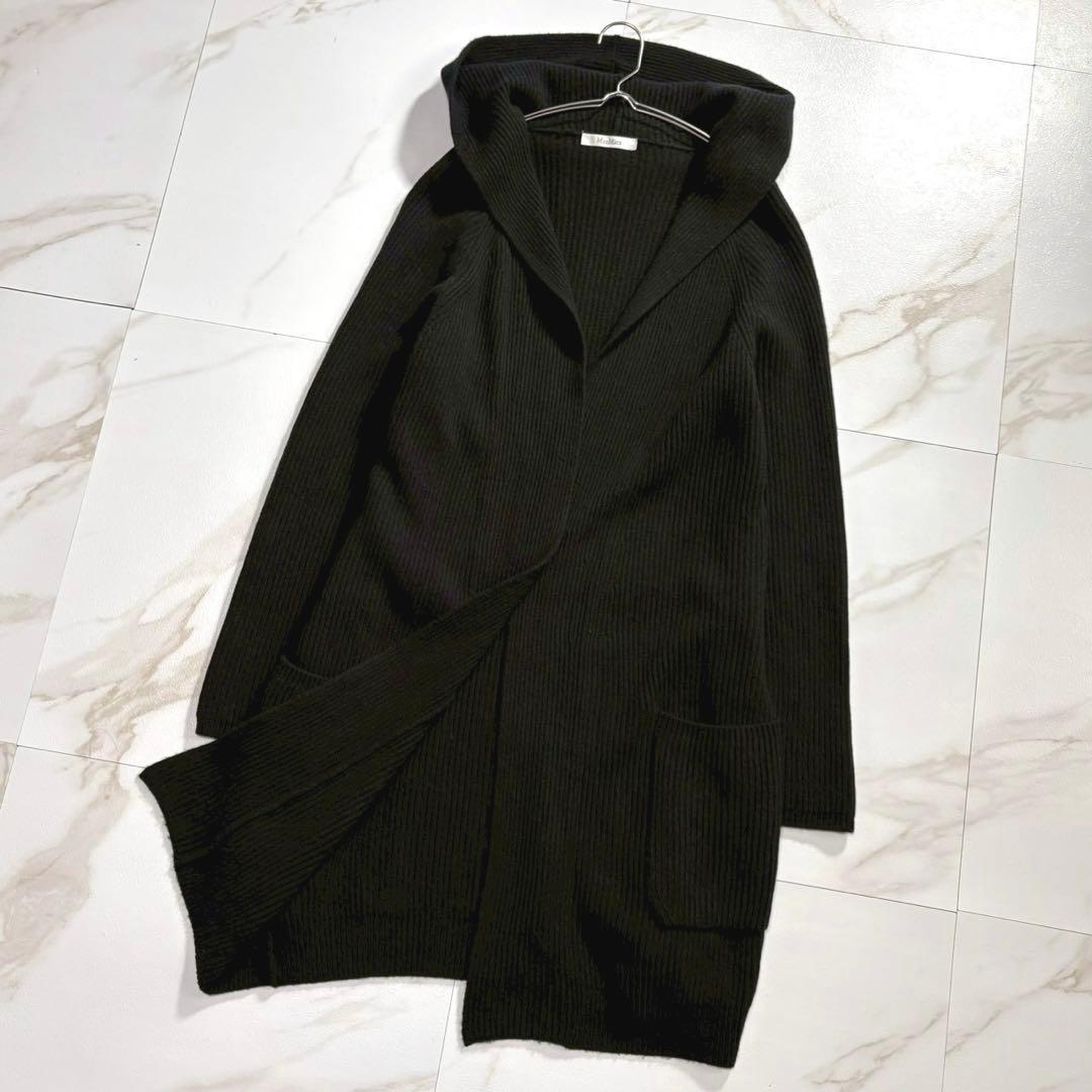 専用【美品】マックスマーラ カシミヤ フード ロングカーディガン ベルト 黒 M