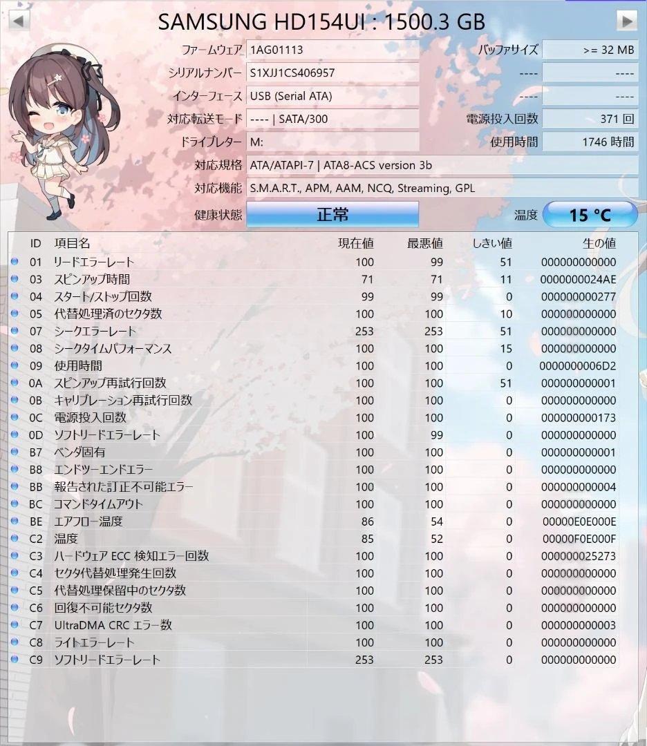 SAMSUNG 1.5TBHDD×8台合計12TB（CDI正常のみ）です