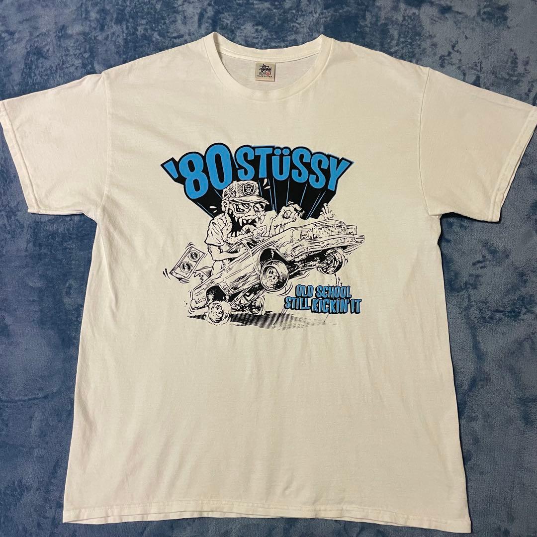STUSSY Tシャツ XL USA製 80’sロゴ グラフィック白ヴィンテージ