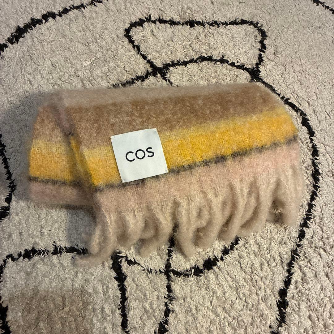 【即完】COS オーバーサイズモヘアマフラー ブラウン/イエロー/ストライプ