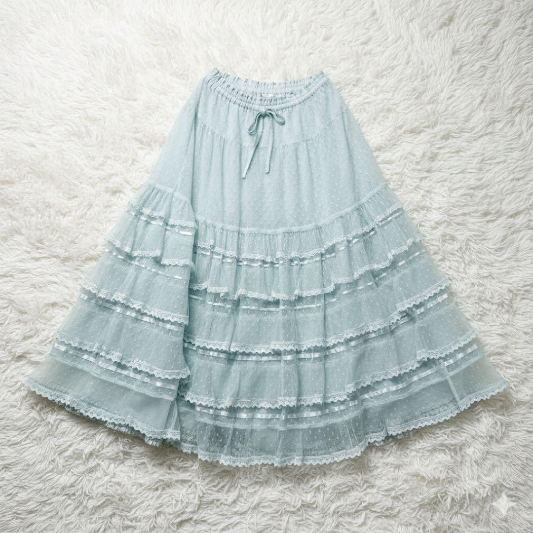【美品】 25年 PINK HOUSE ポルカドットチュールフリル使いスカート②