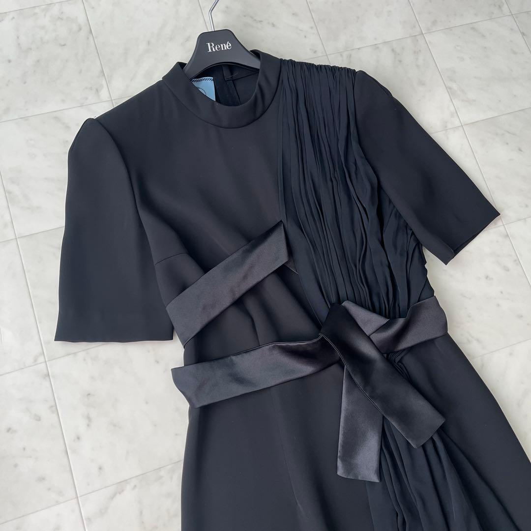 美品♡現行♡プラダ ギャザー ワンピース ロング リボン 38 S ブラック
