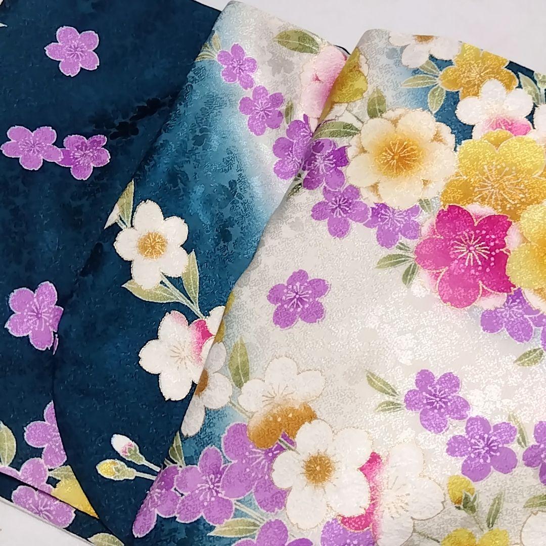 振り袖 フルセット 正絹 緑 地紋 重ね衿 振袖 駒刺繍