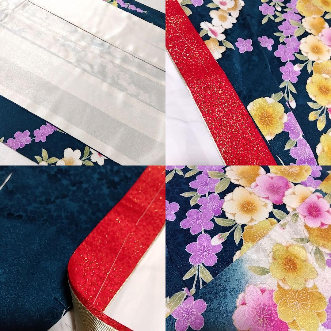 振り袖 フルセット 正絹 緑 地紋 重ね衿 振袖 駒刺繍