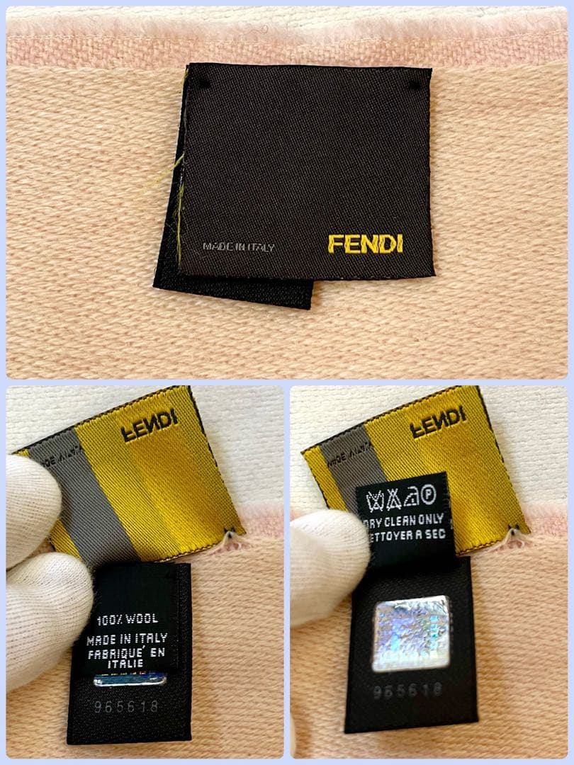 FENDI レアカラー　ライトピンク　マフラー　ウール100% ホログラムタグ