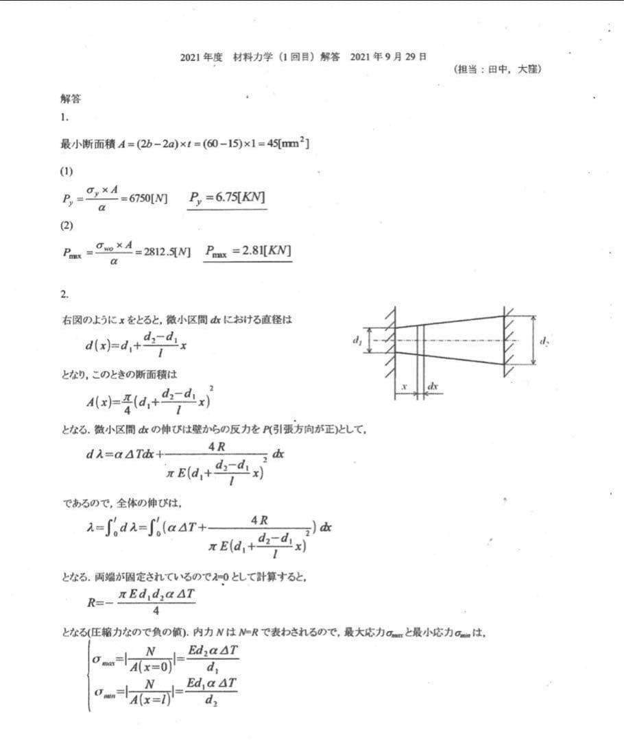 同志社大学 材料力学Ⅰ，Ⅱ演習 問題&解答&授業資料&過去問 機械系【バラ売可】