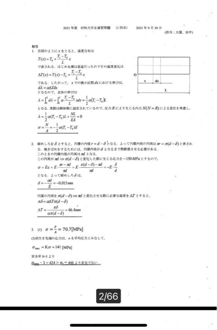 同志社大学 材料力学Ⅰ，Ⅱ演習 問題&解答&授業資料&過去問 機械系【バラ売可】