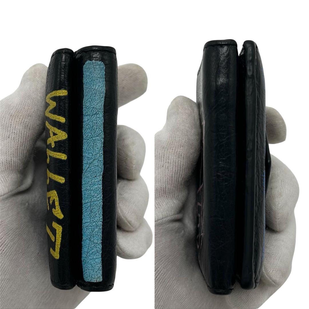 美品 バレンシアガ ペーパーミニウォレット グラフィティ 財布 レディース 黒色
