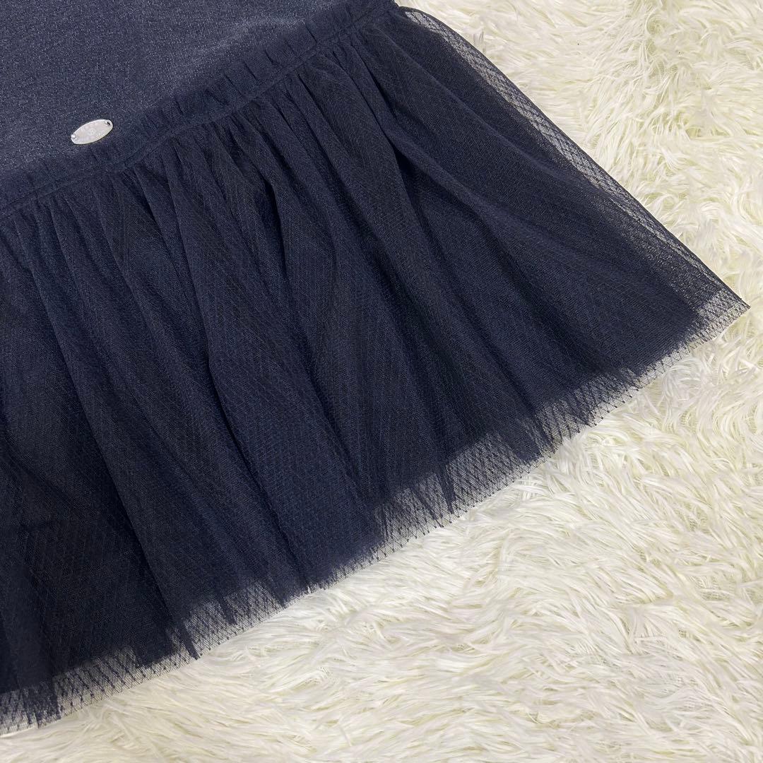 【美品】Rene ルネ 日本製 デニム 切替 チュール トップス ペプラム