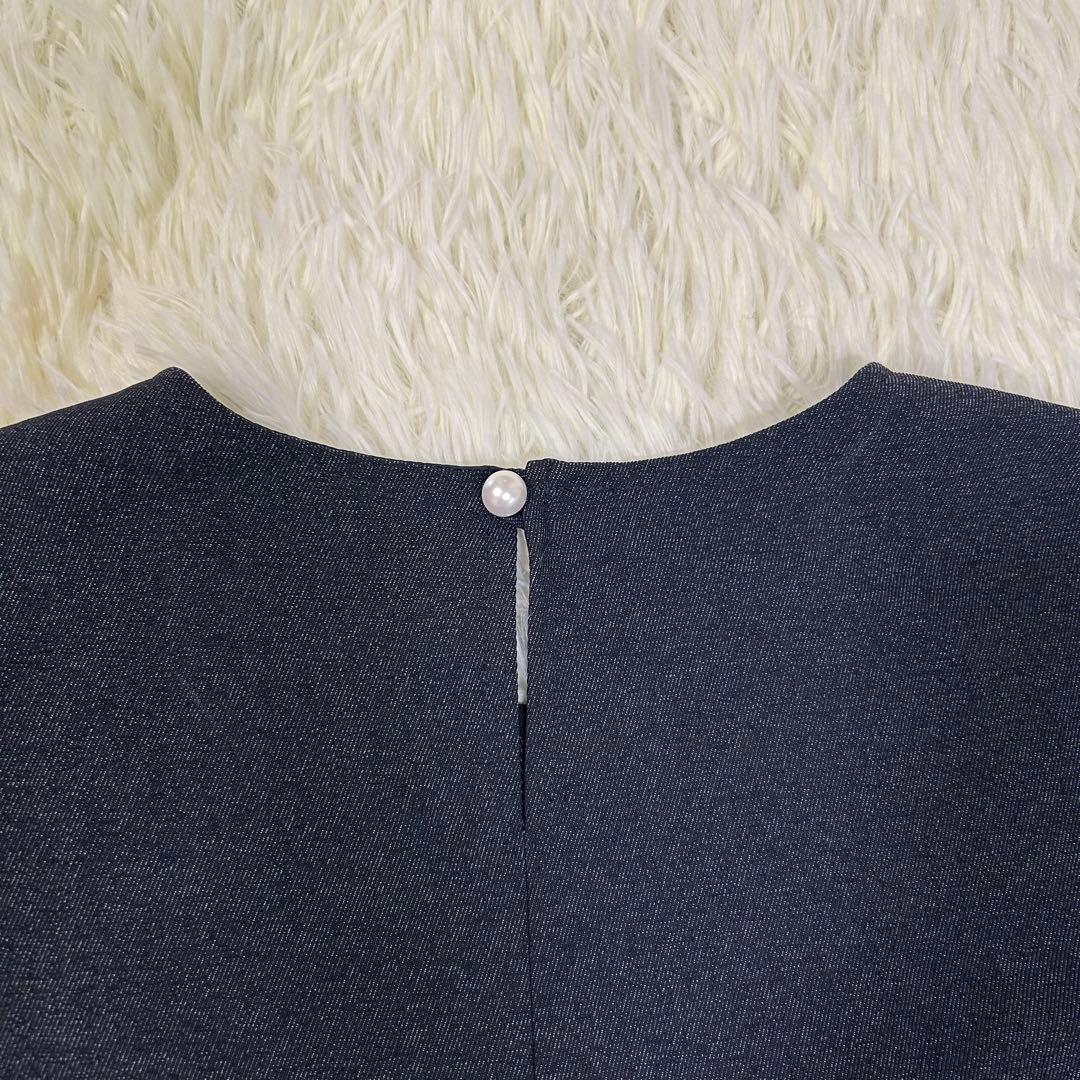 【美品】Rene ルネ 日本製 デニム 切替 チュール トップス ペプラム