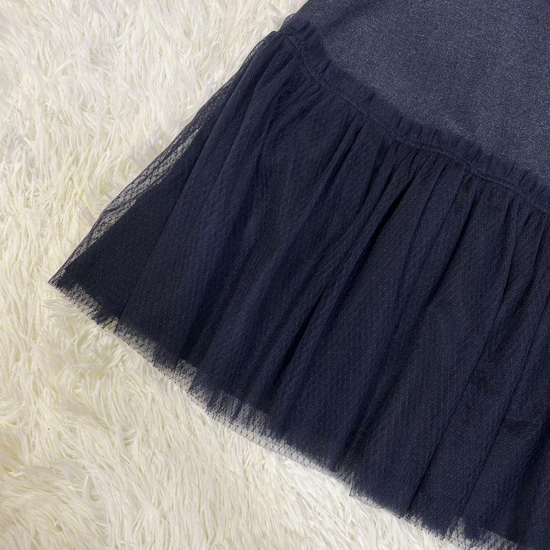 【美品】Rene ルネ 日本製 デニム 切替 チュール トップス ペプラム
