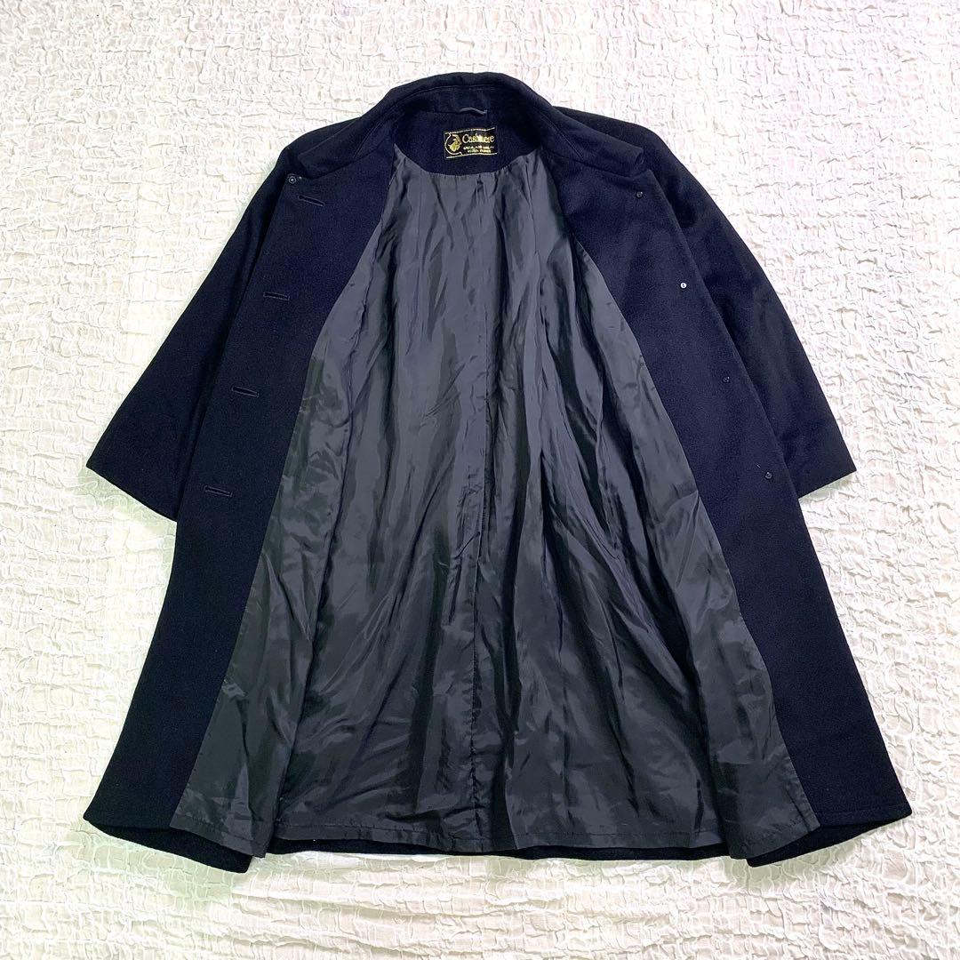 Cashmere カシミヤ100%　ネイビー　ステンカラーコート　ロング