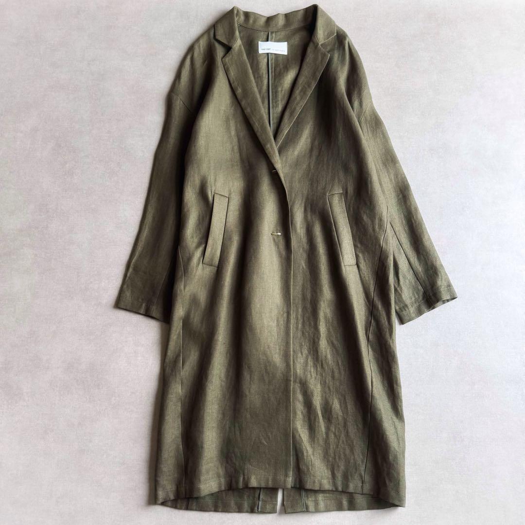 美品▲upper hightsアッパーハイツ//リネンガウンコート▲カーキ