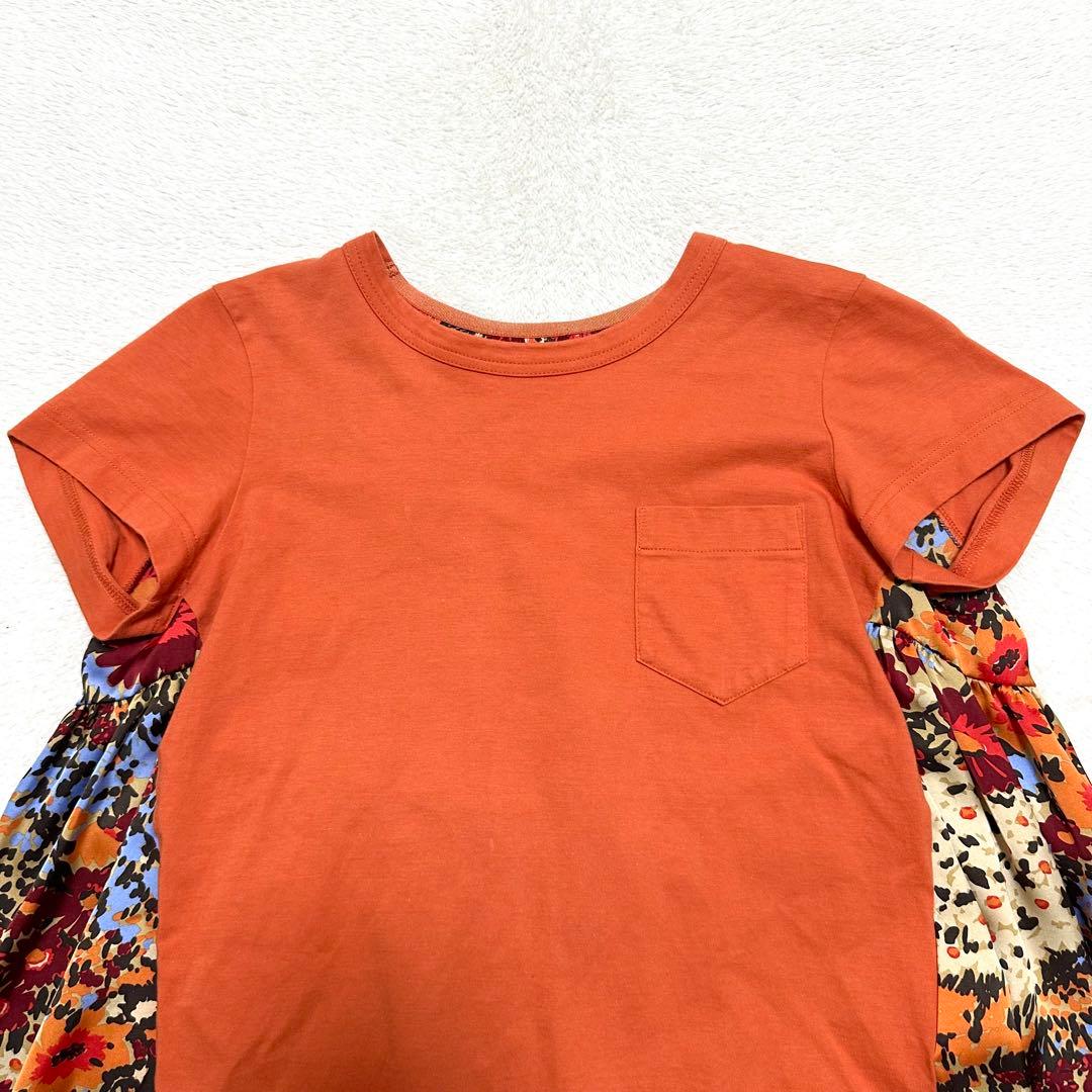 sacai 花柄 ドッキング ギャザー Tシャツ カットソー 半袖 2 オレンジ