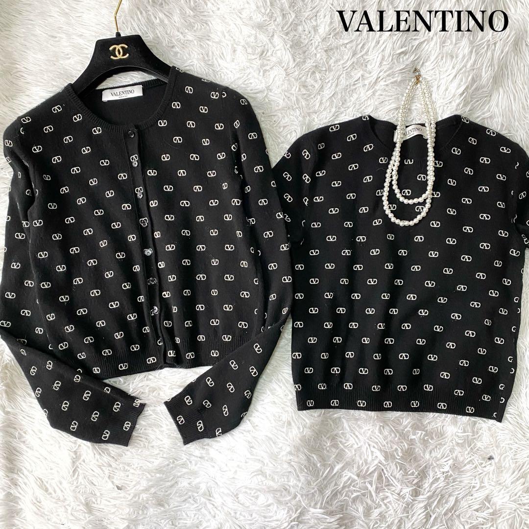 VALENTINO ウールカシミヤ Vロゴ アンサンブル ニット カーディガン