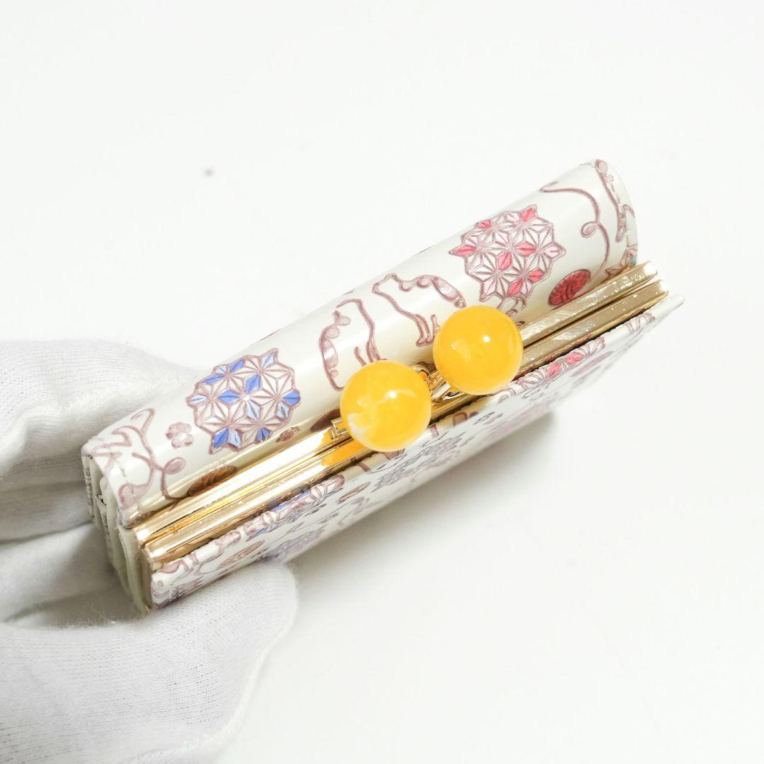 【新品未使用】友禅文庫 ねこ柄がま口三つ折り財布 牛革