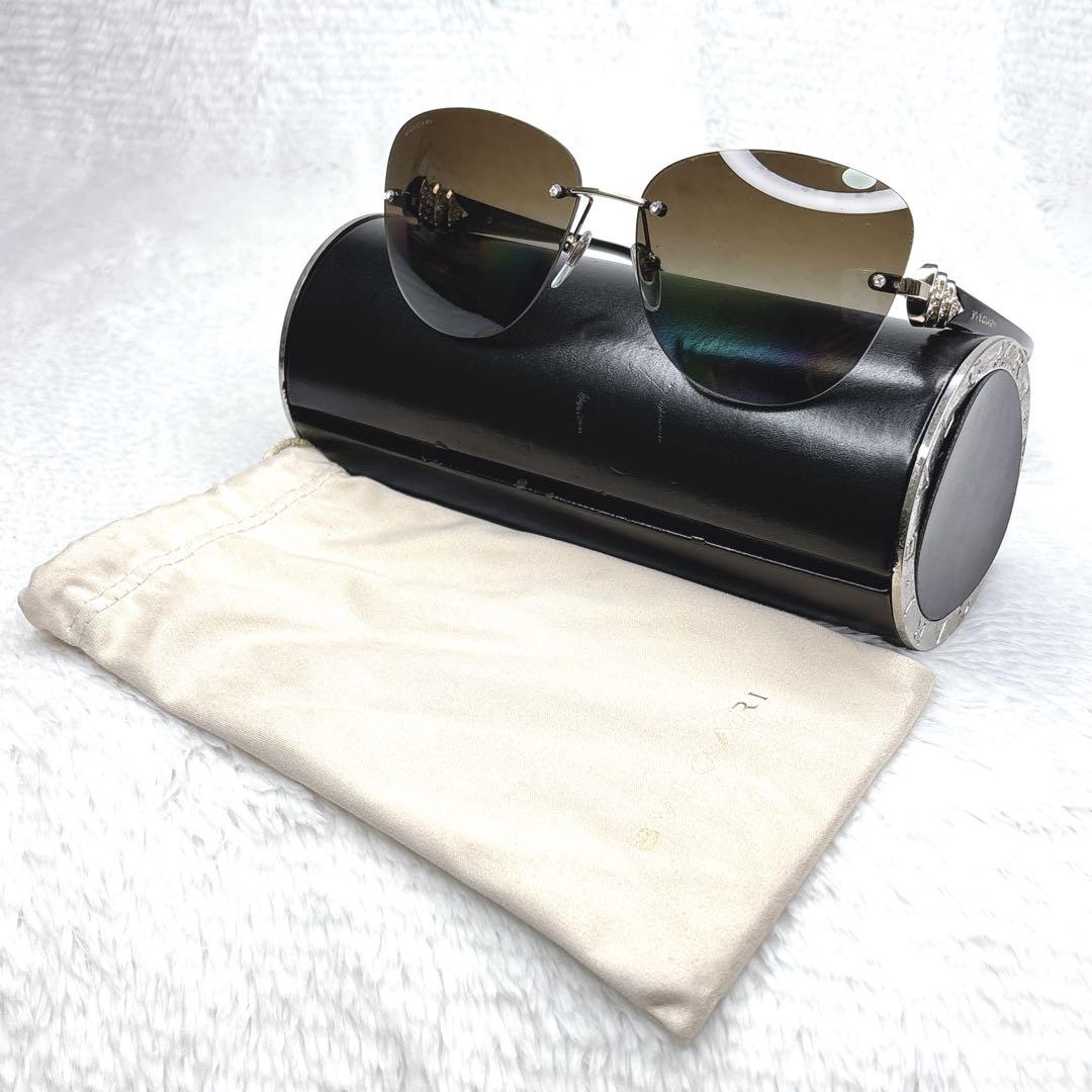 廃盤モデル✨BVLGARI ファンモチーフ　ストーン　リムレス サングラス