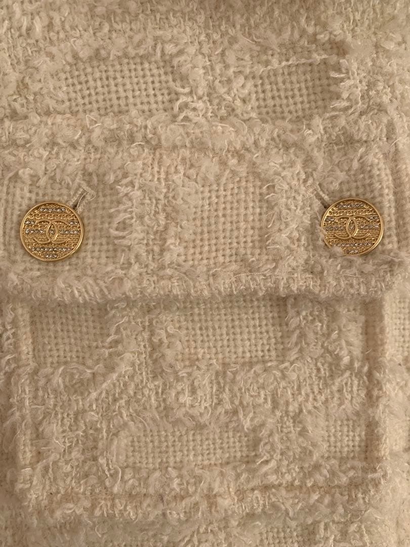 CHANEL ホワイト ファブリックジャケット 36