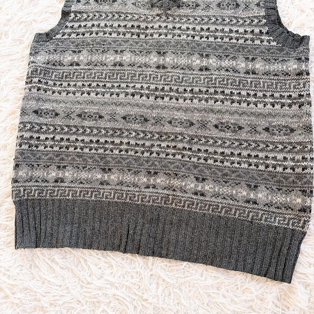 90s ポロバイラルフローレン　ニット　ベスト　シルク　カシミヤ　グレー　総柄